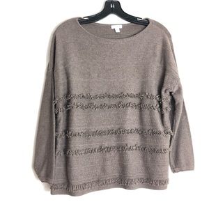 J. Jill Sweater Fringe Knit Top Women’s Small Long Sleeve Brown Cotton Blend